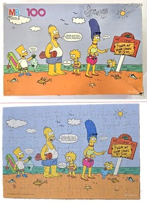 1990 The Simpsons 100 Piece Beach Jigsaw Puzzle  11" x 16"  COMPLETE Homer, Bart - Image 1 of 4