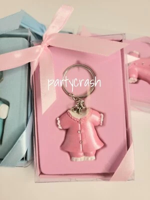12pcs Baby Shower Keepsake Favors Girl Dress Boy Overall Keychain Recuerdos   - Image 1 of 4