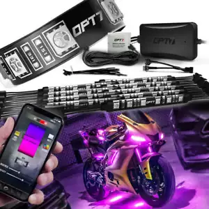 Motorcycle RGB LED Light Kit Bluetooth App Neon Under Glow Lights OPT7 AURA PRO - Picture 1 of 18