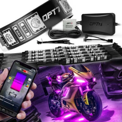 Motorcycle RGB LED Light Kit Bluetooth App Neon Under Glow Lights OPT7 AURA PRO - Image 1 of 4