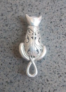 Vintage Jezlaine 925 Sterling Silver Brooch Pin Art Deco Filigree Kitty Back  - Picture 1 of 4