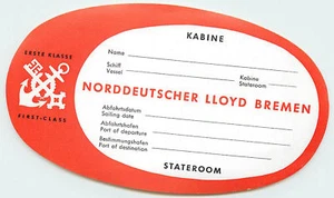 NORDDEUTSCHER LLOYD BREMEN ALTES DAMPFSCHIFF GEPÄCKETIKETT - Bild 1 von 1