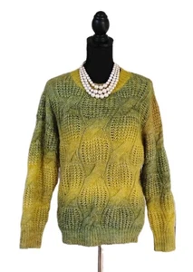 Molly Bracken Sweater Sz S Green Mustard Yellow Cable Knit Mock Neck Women's 4 6 - Picture 1 of 6