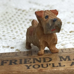 Vintage Miniature Scottish Terrier Scottie Tiny Carved Wood Toy Puppy Dog Prim - Picture 1 of 16