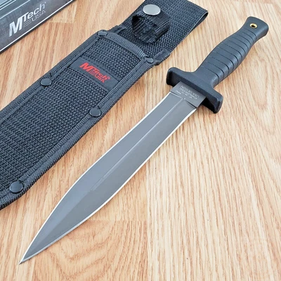 MTech Boot Fixed Knife 7" Stainless Steel Double Edge Blade Black ABS Handle - Image 1 of 4