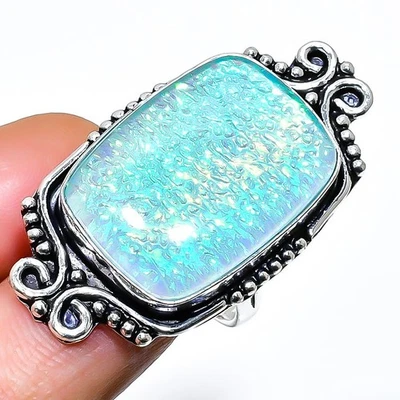 Anillo de joyería de plata de ley 925 hecho a mano con piedras preciosas de ópalo triple azul talla 8 w426 Foto 1 de 3