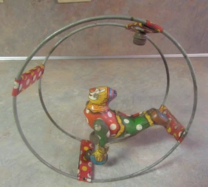 VINTAGE LINEMAR TIN MECHANICAL WIND UP HOOP CLOWN - Picture 1 of 14