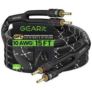 10AWG Speaker Cable Wire with Gold-Plated Banana Tip Plugs (15 Feet) in-Wall ... - Picture 1 of 8