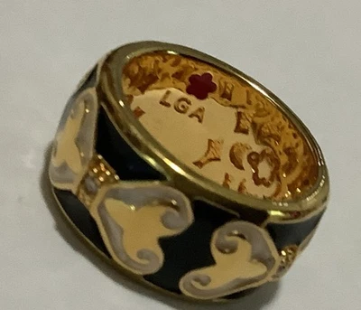 Lauren G. Adam’s Chapado en Oro Esmalte Negro Con Lazos Blancos y Cz’s (105) Talla 7 Foto 1 de 3