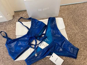 NEW THE ATTICO Electric Blue Wet Look Full Bikini Set + Beach Pouch UK 12 - Picture 1 of 22