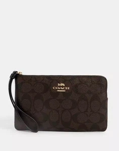 Coach Handgelenktasche mit großem Eckreißverschluss aus charakteristischem Canvas CS438 | braun schwarz — neu - Bild 1 von 6
