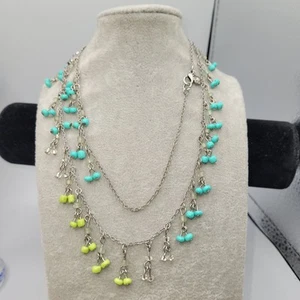 Vnt. J CREW* PONY BEAD Dangle Chain 30" Teal And Green - Picture 1 of 5