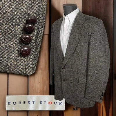 Robert Stock Blazer Jacket Mens 44L Brown Multicolor Tweed Wool - Image 1 of 4