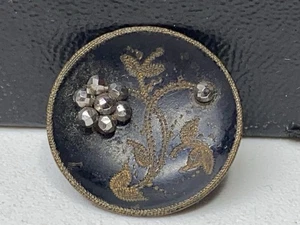 Antikes floralistisches Blumenmotiv Tole mit facettiertem Stahl Blumenschaft Knopf - Bild 1 von 6