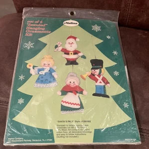 VTG 80s Malina SANTA'S PALS Jeweled Hanging Ornaments Kit Felt Appliqué Set of 4 - Picture 1 of 4