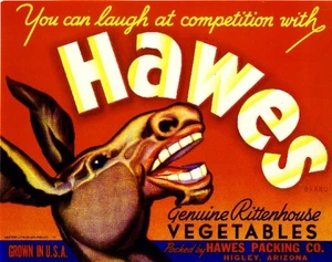 Higley Arizona Hawes Donkey Mule Vegetable Crate Label Vintage Art Print - Picture 1 of 1