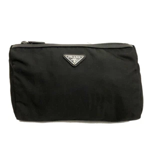 PRADA Logo Plate Nylon Cosmetic Pouch Bag Black/2BD1536 - Picture 1 of 8