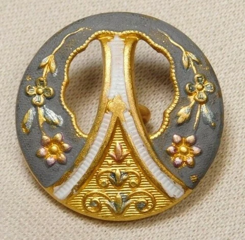 Antique Vtg Metal BUTTON EIFFEL Tower Design Hand Painted NICE! #J7 Cover