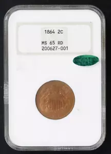 1864 2c NGC Fatty CAC MS65 RD Two Cent Piece - BLAZING LUSTER - Rare in Fatty - Picture 1 of 3