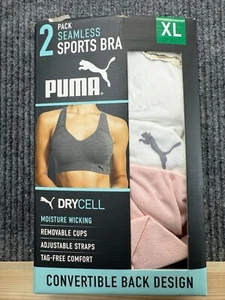Puma Sports Bra X-Large White Pink Seamless Performance Racerback Stretch 2 Pack - Picture 1 of 9