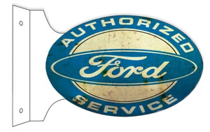 FORD AUTHORIZED SERVICE 18" HEAVY DUTY USA METAL DOUBLE SIDED AUTO ADV SIGN - Picture 1 of 1