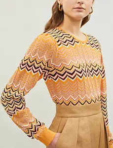 MAJE Orange Macha Geo Pattern Fine Knit Sweater Size 1 - Picture 1 of 7