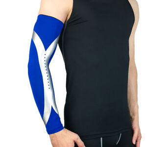 Men Silver Stripe Arm Sleeve Basketball Running Sports UV Sun Protection Gear