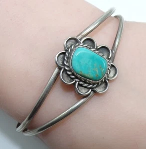 VTG Native American Scallop Sterling Silver Blue Turquoise Cuff Bracelet FZ - Picture 1 of 5