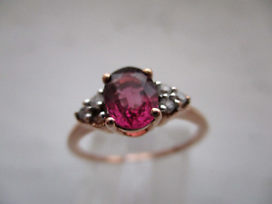 PINK TOURMALINE 9CT ROSE GOLD RING CERT. OF AUTHENTICITY ZIRCON ACCENTS SIZE N/O