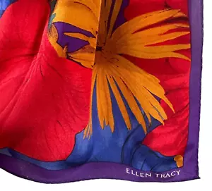Sciarpa vintage Ellen Tracy audace floreale 100% seta chiffon rosso - oblunga 48" x 15" - Foto 1 di 8