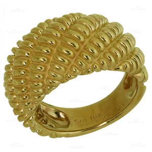 18k Yellow Gold Ridged Domed Ring Retro 1970s - Picture 1 of 6