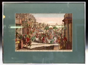 Marco antiguo grabado coloreado a mano Jesús entrando en Jerusalén siglo XVIII - Imagen 1 de 12