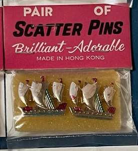 Vintage Pin-Back Ship Boat Scatter Pins Gold Tone Novelty Hong Kong Unopened - Picture 1 of 2