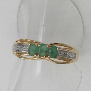 ANILLO DE ORO EN PLATA CON PIEDRAS ESMERALDAS CIRCONIOS, PARA BODA Y COMPROMISO - Picture 1 of 3