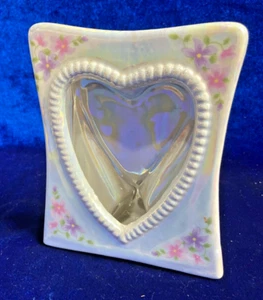 Vintage Retro Carniva Glass Ceramic Heart Shaped Photo Frame 1980s Foral - Picture 1 of 5