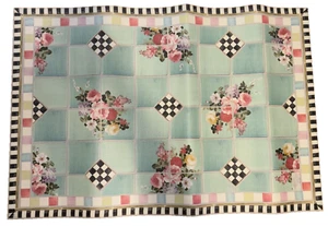 New MacKenzie Childs Retired Chelsea Garden Blue Floral Check Vinyl Floor Mat - Picture 1 of 7
