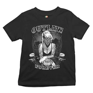 Marilyn Monroe Outlaw Forever Youth T-shirt Biker Live to Ride Motorcycle Kids - Picture 1 of 25