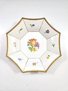Cuenco octágono La Seynie Limoges Francia borde con cuentas doradas esmaltado pintado a mano floral - Imagen 1 de 11