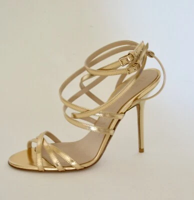 NUEVO EN CAJA SANDALIAS BURBERRY $750 CUERO DORADO ZAPATOS EU 38 US 8 Foto 1 de 4
