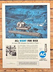 Helicopter Airlifting Telephone Poles AC Aircraft Spark Plugs Vtg Print Ad 1960 - Picture 1 of 6