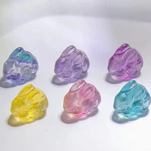 Natural Colorful Fluorite Rabbit Crystal Carved Mini Animals Skull Reiki Healing - Picture 1 of 25