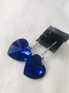 Fashion Woman Heart Rhinestone Blue Earrings - Picture 1 of 5