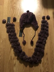 United Face New York Mujer Gorra y Bufanda de Piel Real Púrpura Violeta Nuevo con Etiquetas - Imagen 1 de 4