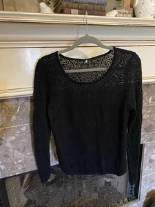 Strick & geknotet schwarz Anthropologie Seidenmischung Spitze Pullover Top Gr. Large - Bild 1 von 8