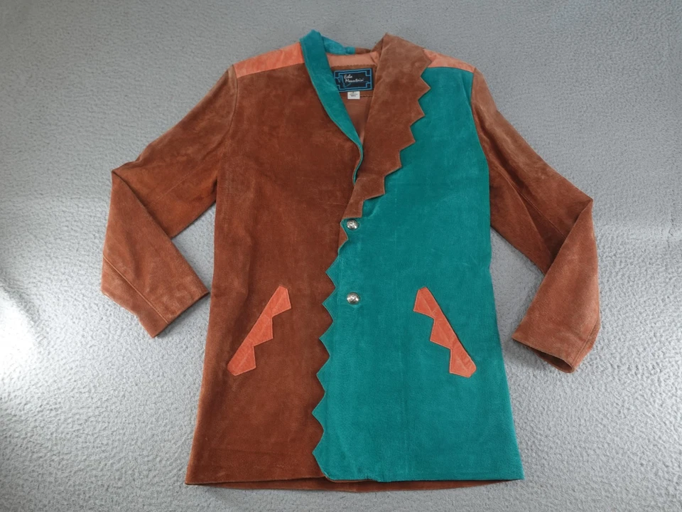 Chaqueta de cuero de gamuza vintage para mujer 6 bloques de color marrón Western Aztec Rodeo Ranch Foto 1 de 4