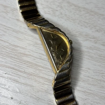 Worn Dial/Case WORKS Seiko Rivoli Watch Women Half Moon Gold Tone 1F20-5D59 6.5” - Image 1 of 4
