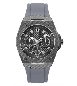 Guess Legacy 45mm Black Carbon & Grey Silicone Chronograph Mens Watch W1048G1 - Picture 1 of 5