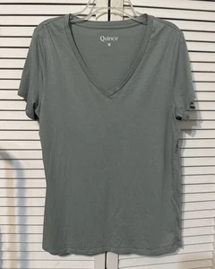 Camiseta para mujer Quince verde claro algodón modal cuello en V manga corta talla mediana - Imagen 1 de 6