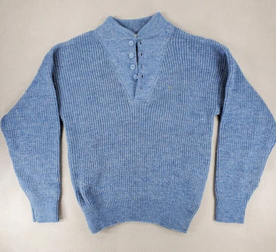 VINTAGE LL Bean Sweater Mens Medium Blue Henley Fisherman High Trek Yarn 70s - Image 1 of 4