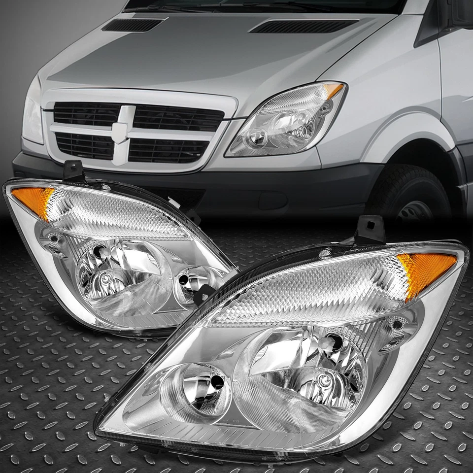For 07-13 Dodge/Mercedes/Freightliner Sprinter 2500 3500 Headlights Chrome/Amber - Image 1 of 4